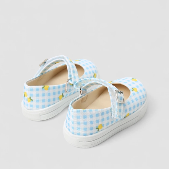 Sapatilha Boneca Bebê Gabrielinha Fivela Xadrez Limão Azul