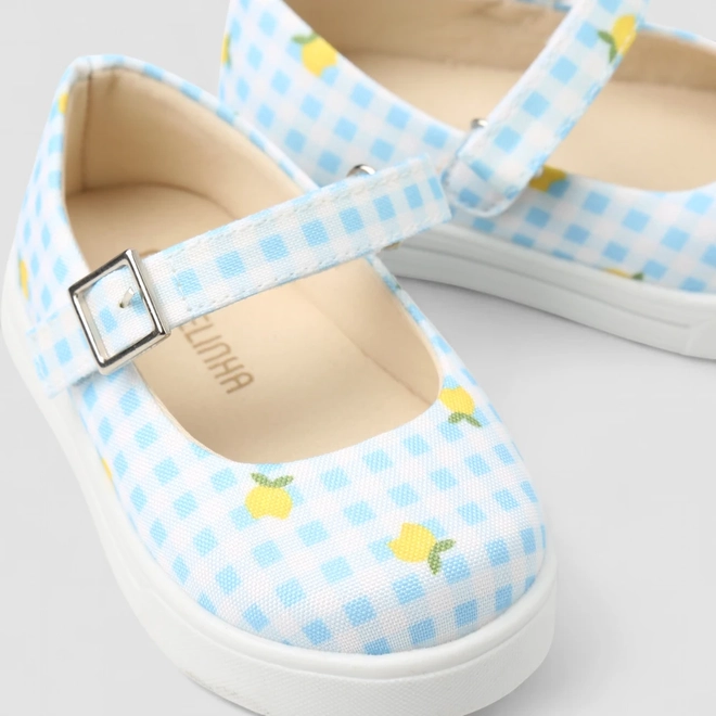 Sapatilha Boneca Bebê Gabrielinha Fivela Xadrez Limão Azul