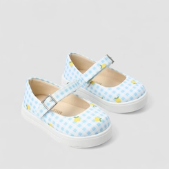 Sapatilha Boneca Bebê Gabrielinha Fivela Xadrez Limão Azul