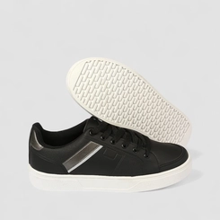 Tênis Casual Masculino Woche Detalhe Prata Preto