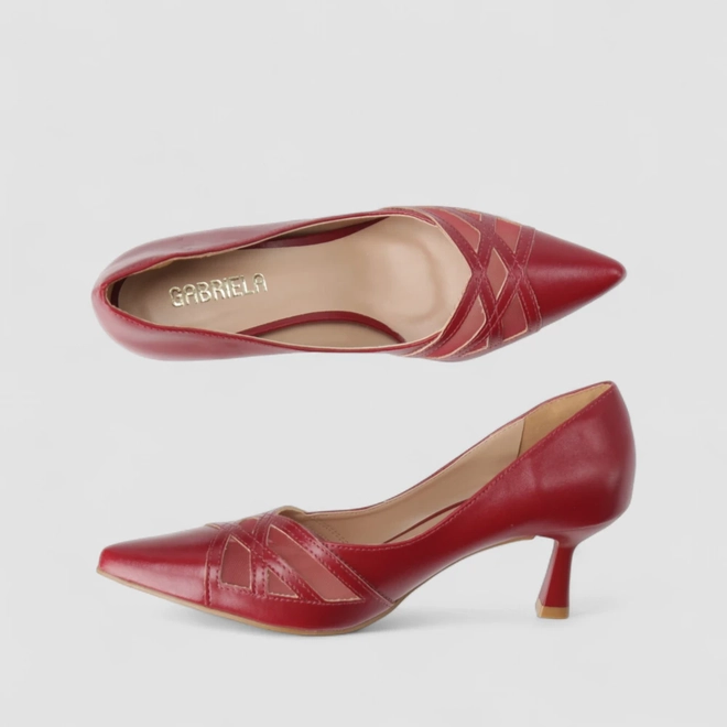 Scarpin Feminino Gabriela Salto Taça Tela Vermelho