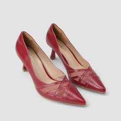 Scarpin Feminino Gabriela Salto Taça Tela Vermelho