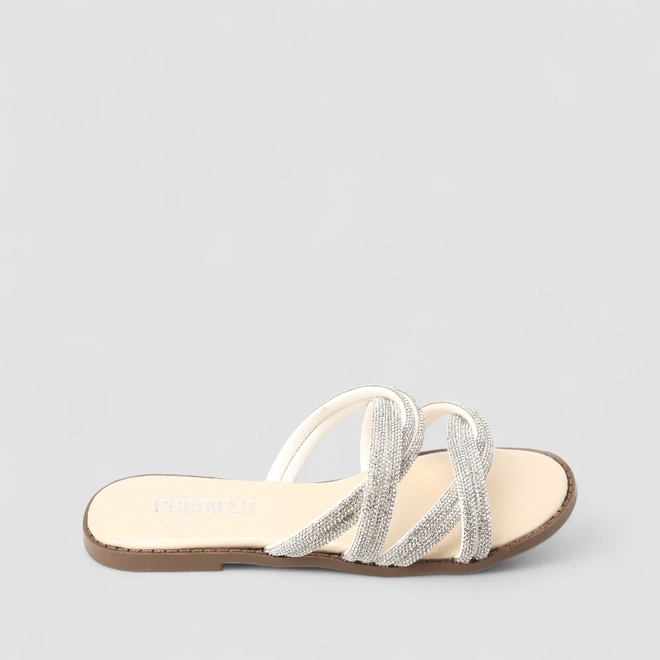Rasteira Feminina Gabriela Strass Off White
