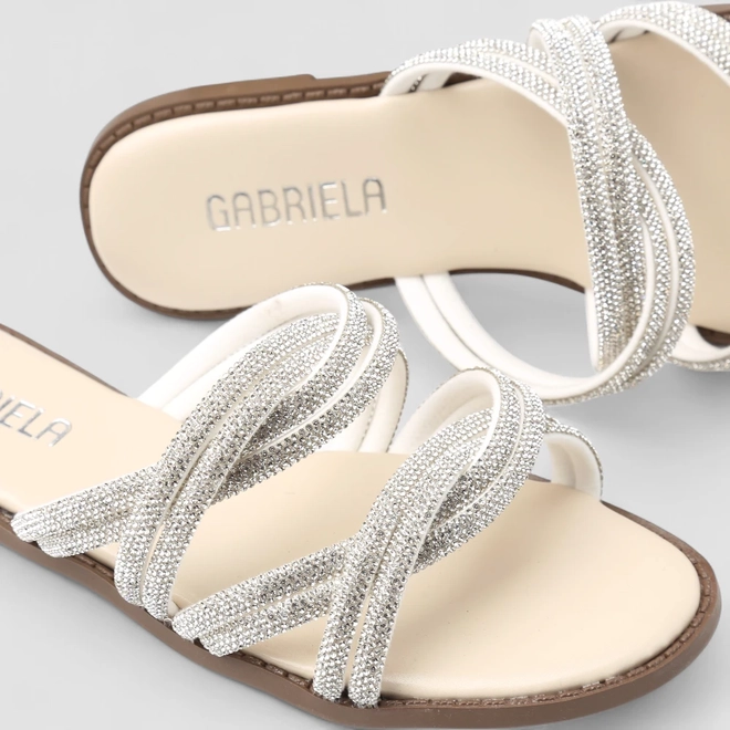 Rasteira Feminina Gabriela Strass Off White