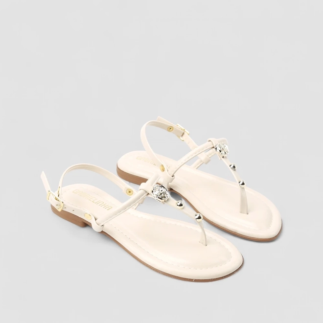 Sandália Rasteira Infantil Gabrielinha Tachas Off White