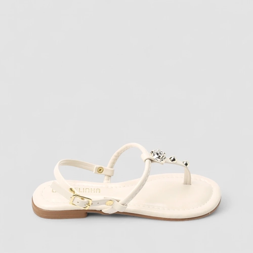 Sandália Rasteira Infantil Gabrielinha Tachas Off White