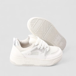 Tênis Casual Feminino Via Marte Recorte Nobuck Mesh Branco