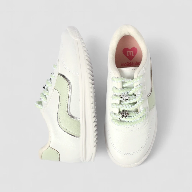 Tênis Casual Infantil Molekinha Flores Metalicas Off White
