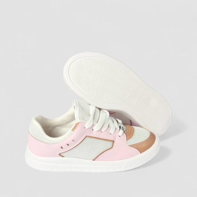 Tênis Casual Infantil Molekinha Mesh Rosa & Branco