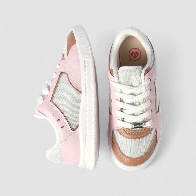 Tênis Casual Infantil Molekinha Mesh Rosa & Branco