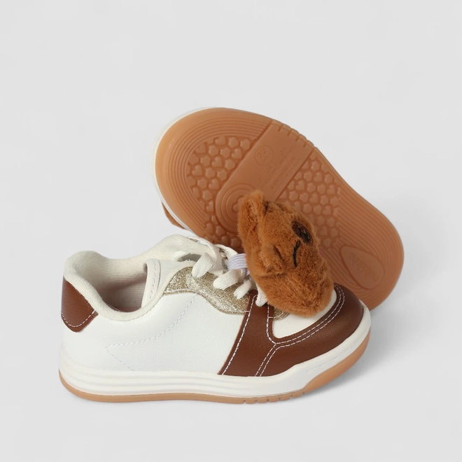 Tênis Casual Infantil Molekinha Glitter Pelúcia + Pulseira Branco
