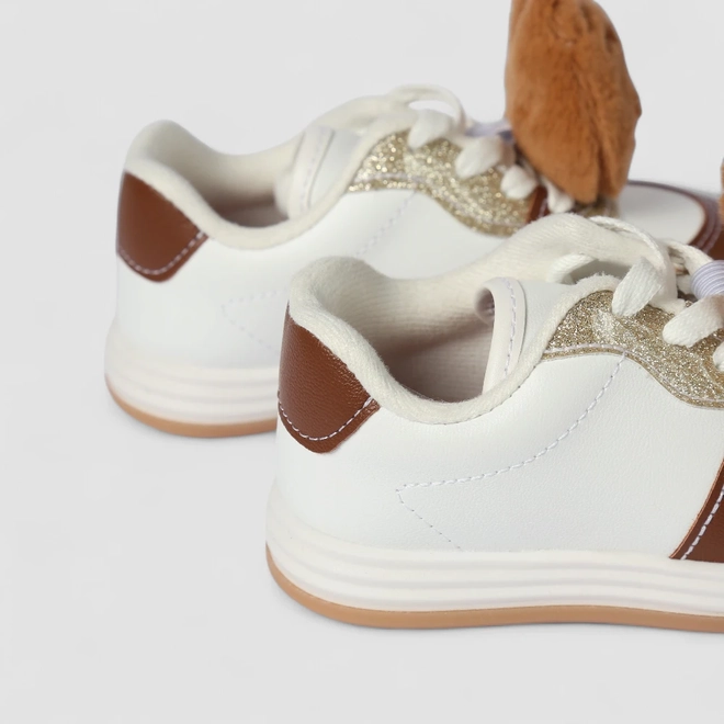 Tênis Casual Infantil Molekinha Glitter Pelúcia + Pulseira Branco