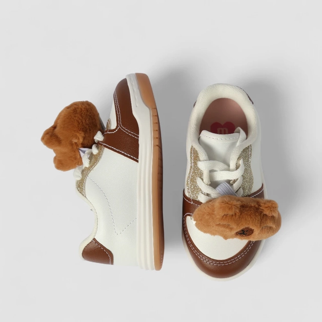 Tênis Casual Infantil Molekinha Glitter Pelúcia + Pulseira Branco