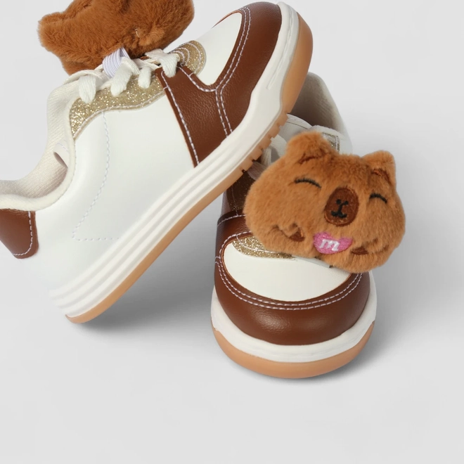Tênis Casual Infantil Molekinha Glitter Pelúcia + Pulseira Branco