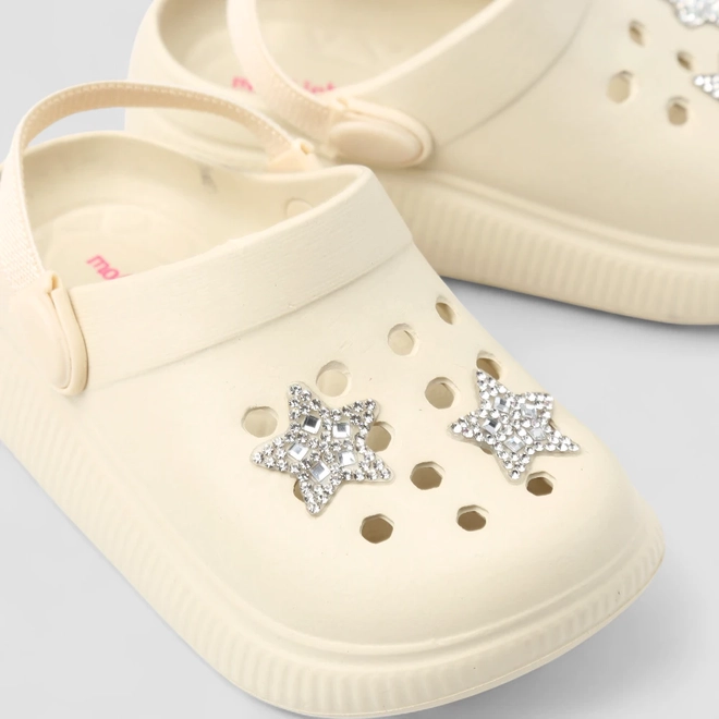 Babuche Infantil Molekinha Glitter Estrelas Brilhantes Off White