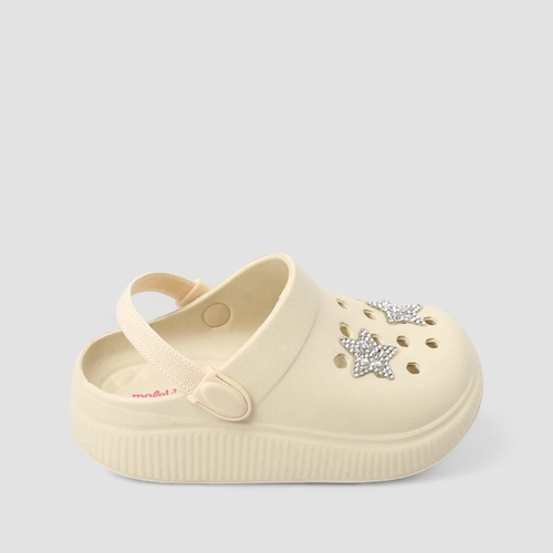 Babuche Infantil Molekinha Glitter Estrelas Brilhantes Off White