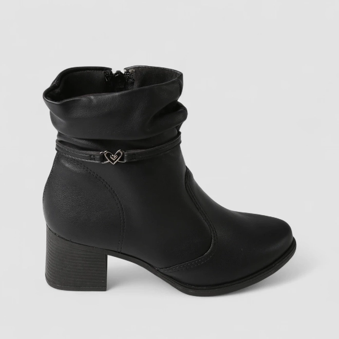 Ankle Boot Feminina Mississipi Detalhe Coração Preto
