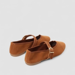 Sapatilha Boneca Feminina Gabriela Fivela Camurça Caramelo