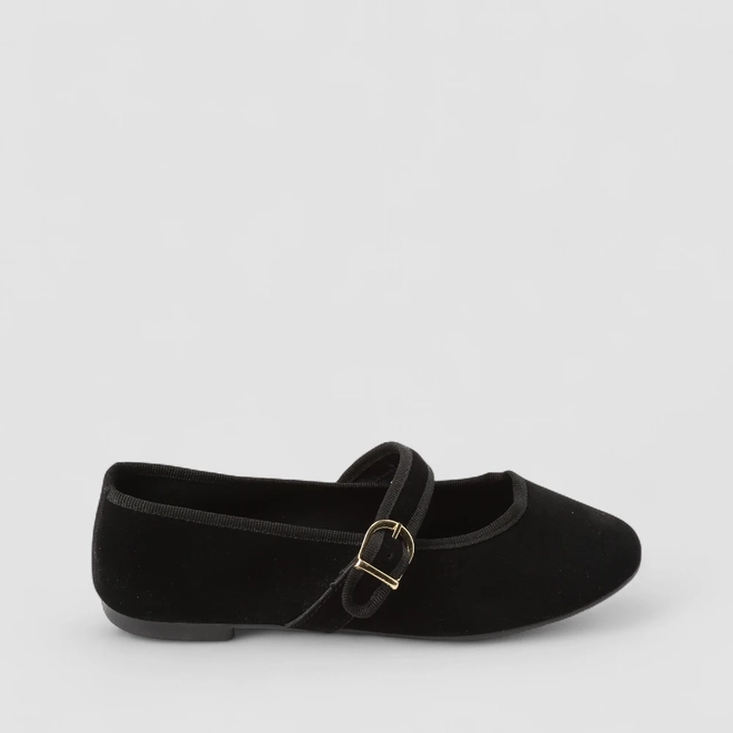 Sapatilha Boneca Feminina Gabriela Camurça Fivela Preto