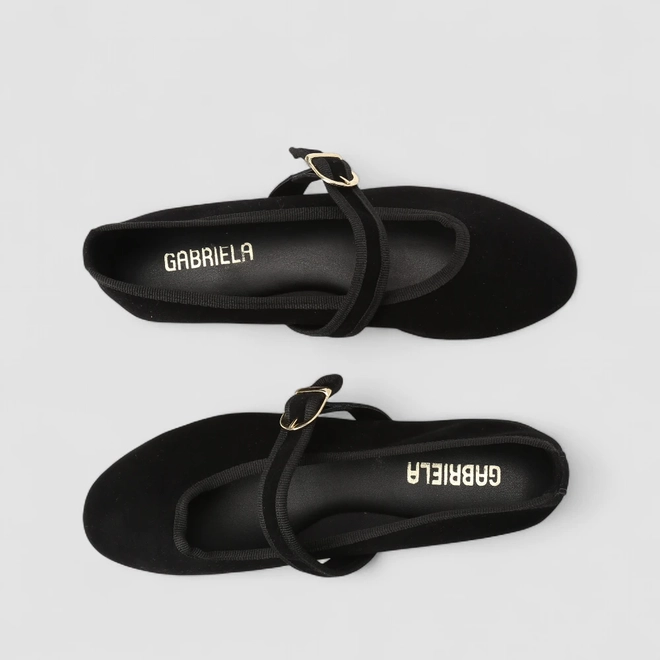 Sapatilha Boneca Feminina Gabriela Camurça Fivela Preto