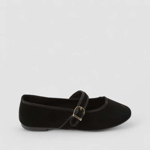 Sapatilha Boneca Feminina Gabriela Camurça Fivela Preto