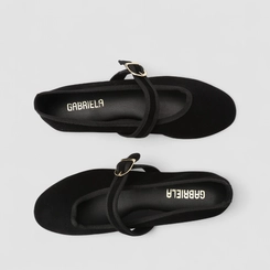 Sapatilha Boneca Feminina Gabriela Camurça Fivela Preto