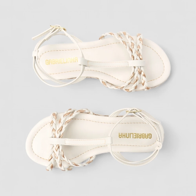 Sandália Infantil Gabrielinha Flatform Tiras Trançada Rafia Branca