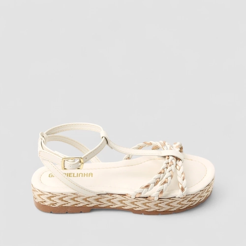 Sandália Infantil Gabrielinha Flatform Tiras Trançada Rafia Branca