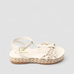 Sandália Infantil Gabrielinha Flatform Tiras Trançada Rafia Branca
