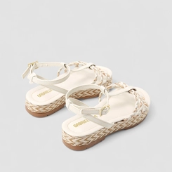 Sandália Infantil Gabrielinha Flatform Tiras Trançada Rafia Branca