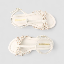 Sandália Infantil Gabrielinha Flatform Tiras Trançada Rafia Branca