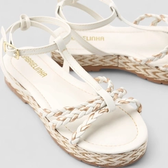 Sandália Infantil Gabrielinha Flatform Tiras Trançada Rafia Branca