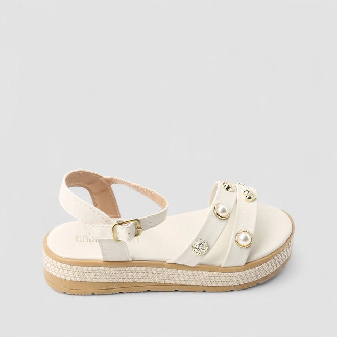 Sandália Infantil Gabrielinha Pérola Multitiras Rafia Off White