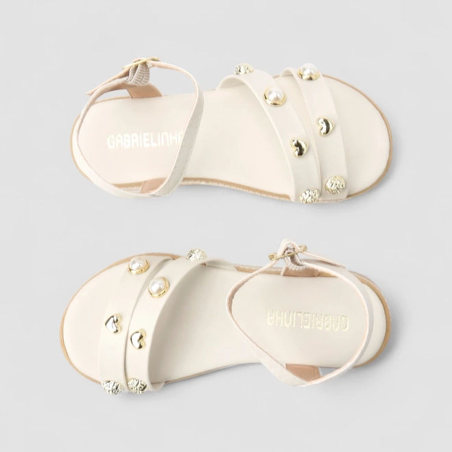 Sandália Infantil Gabrielinha Pérola Multitiras Rafia Off White