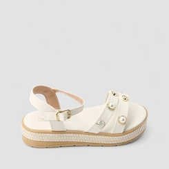 Sandália Infantil Gabrielinha Pérola Multitiras Rafia Off White