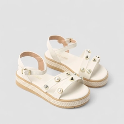 Sandália Infantil Gabrielinha Pérola Multitiras Rafia Off White