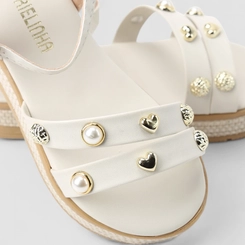 Sandália Infantil Gabrielinha Pérola Multitiras Rafia Off White