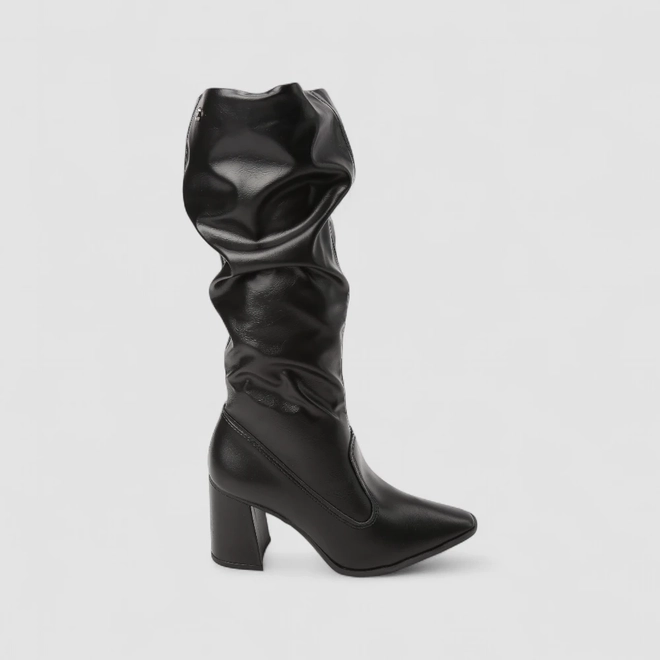 Bota Slouchy Feminina Dakota Drapeada Cano Alto Preta
