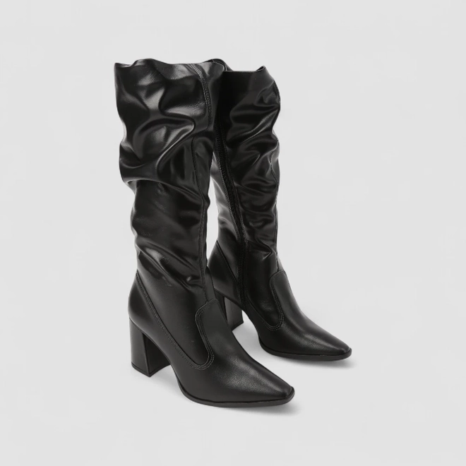 Bota Slouchy Feminina Dakota Drapeada Cano Alto Preta