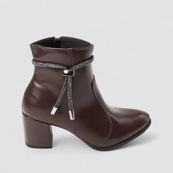Ankle Boot Feminina Penélope Salto Bloco Strass Marrom