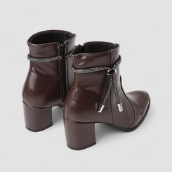 Ankle Boot Feminina Penélope Salto Bloco Strass Marrom