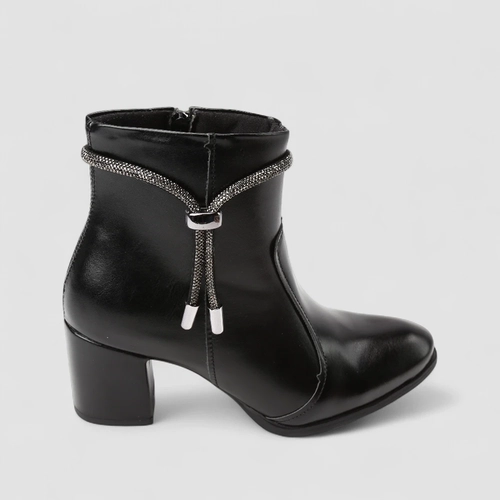 Ankle Boot Feminina Penélope Salto Bloco Strass Preto