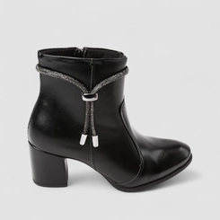 Ankle Boot Feminina Penélope Salto Bloco Strass Preto