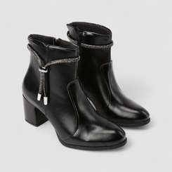 Ankle Boot Feminina Penélope Salto Bloco Strass Preto