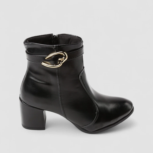 Ankle Boot Feminina Penélope Salto Bloco Enfeite Fivela Preto