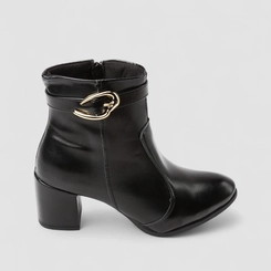 Ankle Boot Feminina Penélope Salto Bloco Enfeite Fivela Preto