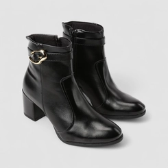 Ankle Boot Feminina Penélope Salto Bloco Enfeite Fivela Preto