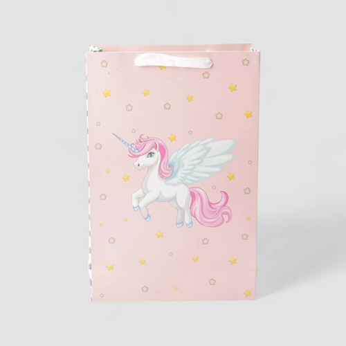 Sacola STZ Média Unicórnio Estrelas Rosa