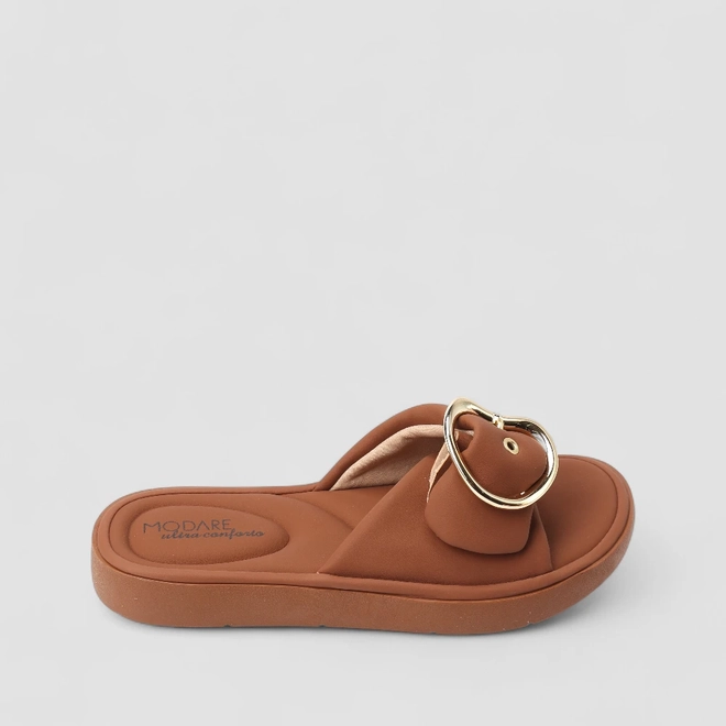 Tamanco Feminino Modare Ultraconforto Fivela Dourada Nobuck Marrom