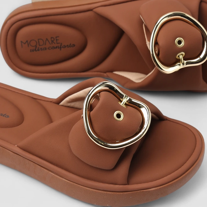 Tamanco Feminino Modare Ultraconforto Fivela Dourada Nobuck Marrom